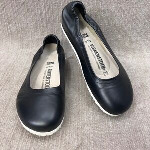 Birkenstock Black Leather Ballet Flats with White Sole